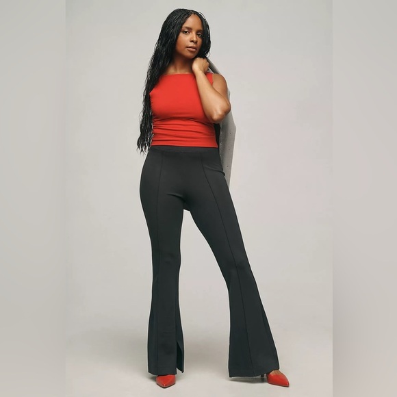 New Anthropologie Maeve Slim Knit Flare Pants Black Size S - Picture 1 of 8